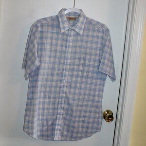 Vintage Men's Wedgefield Short Sleeve Shirt - Blue and Tan Stripes